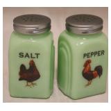 Jadeite "Chicken & Rooster" Salt & Pepper Shakers