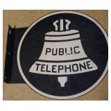 Vintage Metal Flange Sign - Public Telephone