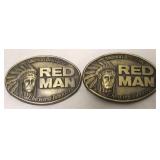 2 Red Man tobacco belt buckles