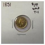 1851 $1 Gold T-1 Coin