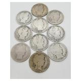 Lot of 10 Assorted Dates Barber Half Dollars