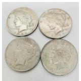 Lot of 4 Assorted Dates Silver Peace Dollars