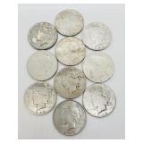 Lot of 10 Assorted Dates Silver Peace Dollars