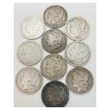 Lot of 10 Assorted Dates Morgan Silver Dollars