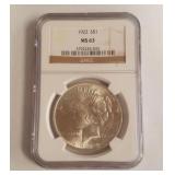 1922 NGC MS63 Silver Peace Dollar
