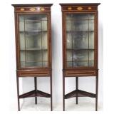 Matched pair inlaid English corner curios