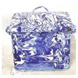 Blue & white swirl enamelware covered box