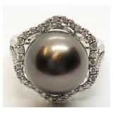 Platinum Tahitian pearl & diamond ring