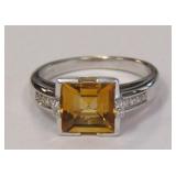 Citrine & .06 Diamond 14k white gold ring
