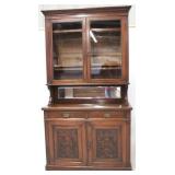 English carved 2 part court cupboard