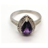 Amethyst Gemstone & Diamond Sterling Silver Ring