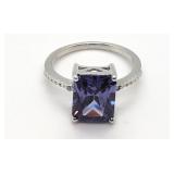 10mm Tanzanite and Diamond Silver Ring