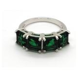 SILVER RING 6 MM PRINCESS CUT EMERALD GEMSTONE