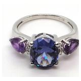 Tanzanite and Amethyst Sterling Ring