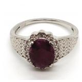 Ruby and Diamond Sterling Cocktail Ring