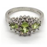 3/4 CT PERIDOT & 1.17 CT DIAMOND 925 SILVER RING