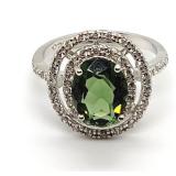 3.5 Ct Green Sapphire and Diamond Sterling Ring