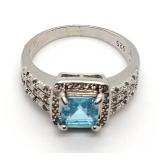 BLUE TOPAZ & WHITE SAPPHIRE STERLING RING