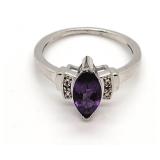 Amethyst and Diamond Sterling Ring