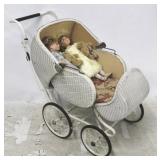Wicker Stroller w/ 2 Dolls