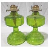 Pair of Green Depression Glass Oil Lamp Bases