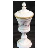Westmoreland tall milk glass painted covered urn