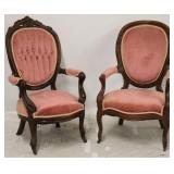 Pair Victorian walnut cameo back parlor chairs