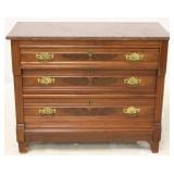 Marble top Victorian walnut 3 drawer dresser