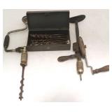 2 Antique hand drills & drill bits
