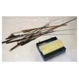 Assorted fishing rods & tackle box