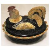 Painted Glass Hen on Nest