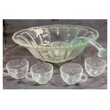 Glass Punch Bowl w/ Glass Ladle & 4 Cups