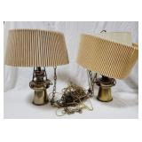 Pair of Hanging Brass Light Fixtures - AS IS