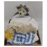 Tray Lot of Assorted Linens/Teddy Bear