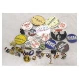 Assorted pinback buttons & lapel pins