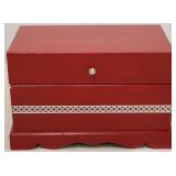 Painted red wooden toy box