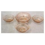 4 Pieces pink depression glass