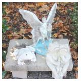 Small Concrete Bench w/ Yard Decorations