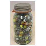 Ball Blue Glass Mason Jar Full of Glass Marbles