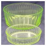 2 pc Green Glass Oval Bowls