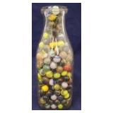 Milk Bottle Full of Marbles - 10" tall