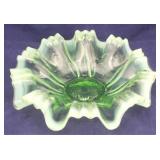 Opalescent Green Glass Bowl - 8" round