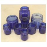 Lot of 9 Blue Glass Jars
