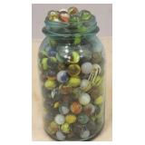 Ball Blue Glass Mason Jar full of Glass Marbles