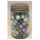 Ball Mason Jar Full of Glass Marbles - 5 1/2" tall