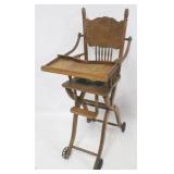 Antique Carved Oak Convertible Highchair
