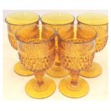 Set of 5 Amber Glass Goblets - 6 3/4 tall