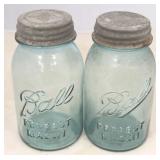 Pair of Ball Blue Glass Mason Jars - 7 1/2" tall