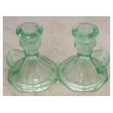 Pair of Green Glass Candle Holders