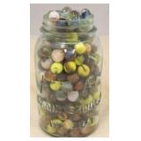 Atlas Blue Glass Mason Jar full of Glass Marbles